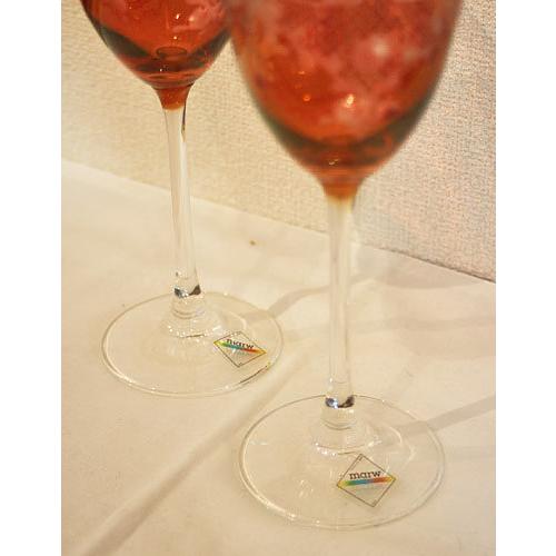 イタリア製 輸入雑貨 ワイングラス ペア セット 赤 エッチング