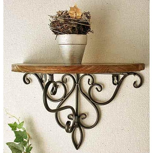 輸入雑貨 壁掛け 壁飾り コンソール シェルフ 半円 アイアン 天然木  