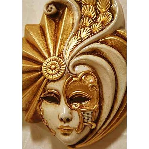 ヴェネチアンマスクの貴婦人 仮面 陶器製壁掛オブジェ イタリア製 輸入雑貨 ベネチアンマスク 壁飾り 陶器 テラコッタ