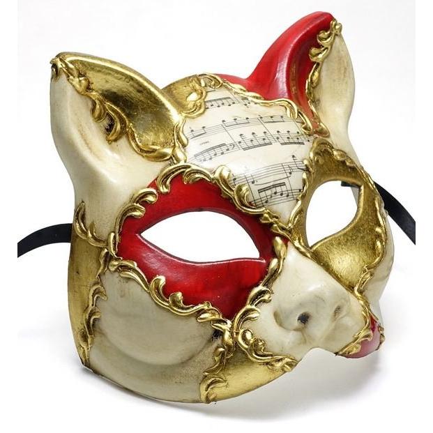 イタリア ベネチアンマスク マスケラ ネコ 赤 ゴールド BCE-8R-GL イタリア製 輸入雑貨 ベネチアンマスク マスケラ ネコ 赤 レッド