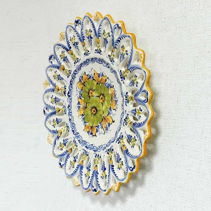 ポルトガル製 輸入雑貨 絵皿 壁飾り ホワイト イエロー 透かし