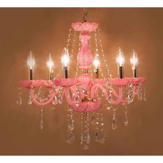 セール 登場から人気沸騰 ローザ 姫系 エレガント クラシック 直輸入 リビングスタジオ 6灯 ピンク ガラス クリスタル シャンデリア 輸入家具 Rosa 送料無料 P6d ライト 照明器具 018 Lun Rosa P6d P