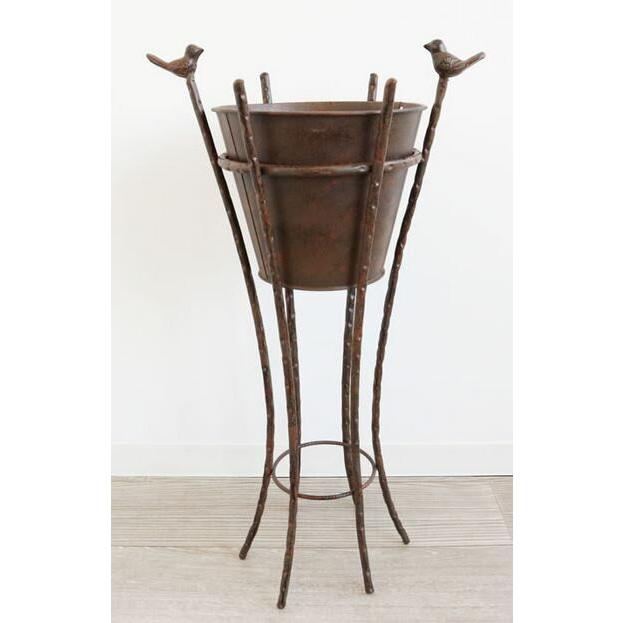 輸入雑貨 プランター スタンド アイアン 小鳥 ブラウン シャビーシック