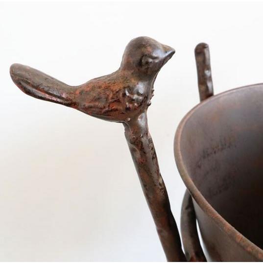 輸入雑貨 プランター スタンド アイアン 小鳥 ブラウン シャビーシック