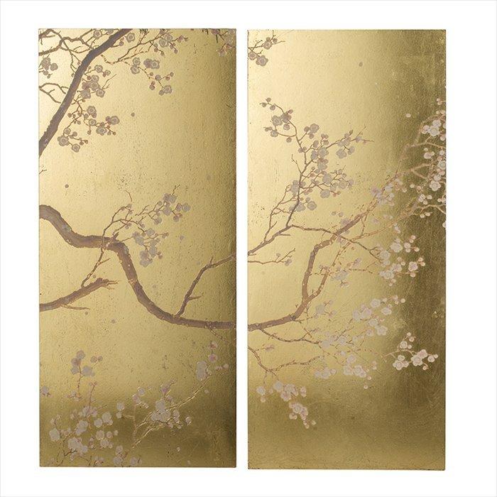 輸入雑貨 アートパネル ピクチャープレート 桜 シノワズリー 日本 Japan サクラ 金箔風 和風 85273PI 送料無料 直輸入 リビングスタジオ