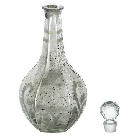 輸入雑貨 ガラスボトル 花瓶 フラワーベース シルバー シャビーシック アンティーク風 イタリアン 85498LJ 送料無料 直輸入 リビングスタジオの画像