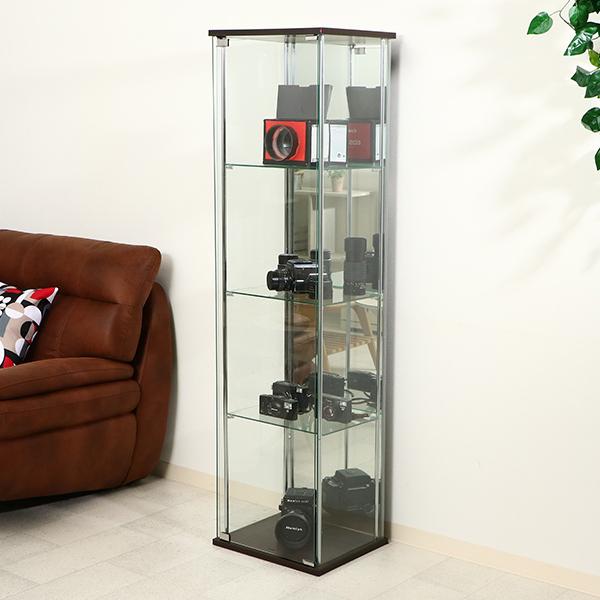 収納家具 ガラスコレクションケース 4段 背面ミラー付き ハイタイプ