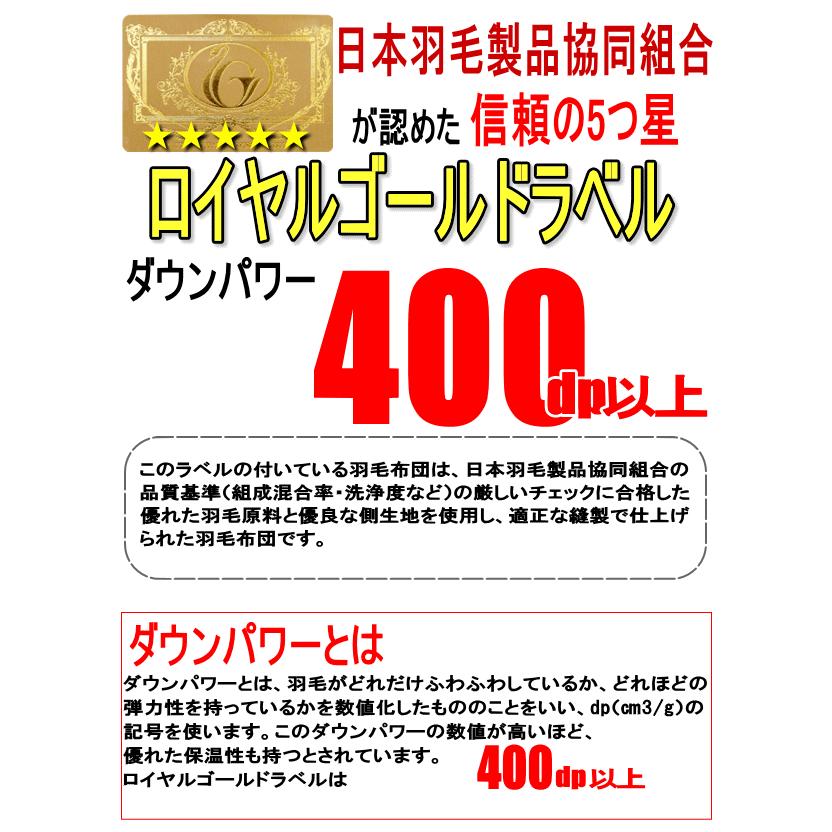 羽毛布団 クイーン ホワイトダック 93% 1.6kg 400dp以上 日本製 ホテル仕様 ロイヤルゴールドラベル  羽毛布団 羽毛ふとん 掛け布団 羽毛｜livingdays｜04