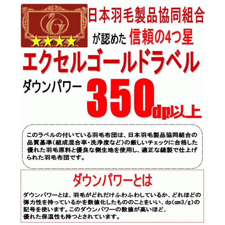 羽毛布団 クイーン クィーン エクセルゴールドラベル  ホテル仕様羽毛布団  イングランド産ホワイトダックダウン 軽量生地 日本製 甲州羽毛布団 甲州羽毛ふとん｜livingdays｜03