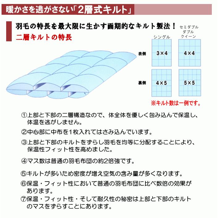 羽毛布団 ダブル グース ホワイトマザーグース ダウン95% 2層キルト 超 