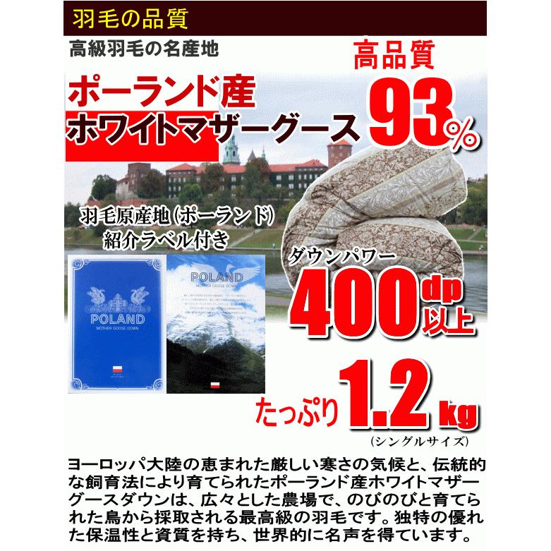 羽毛布団セット  シングル 日本製 ポーランド産ホワイトマザーグースダウン  超長綿ロイヤルゴールドラベル 羽毛布団 敷布団 枕_1