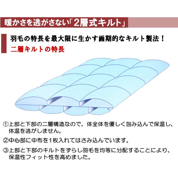 羽毛布団セット セミダブル 布団セット 日本製 プレミアムゴールド 二層キルト ハンガリー産ホワイトマザーダウン 95% ダウンパワー440dp以上 大増量の画像