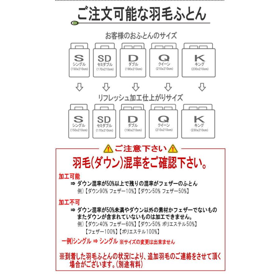 羽毛布団 リフレッシュ 加工 シングル 打ち直し 足し羽毛 布団リフォーム 羽毛ふとんリフォーム プレミアムダウンウォッシュ仕上げ 軽量生地_11