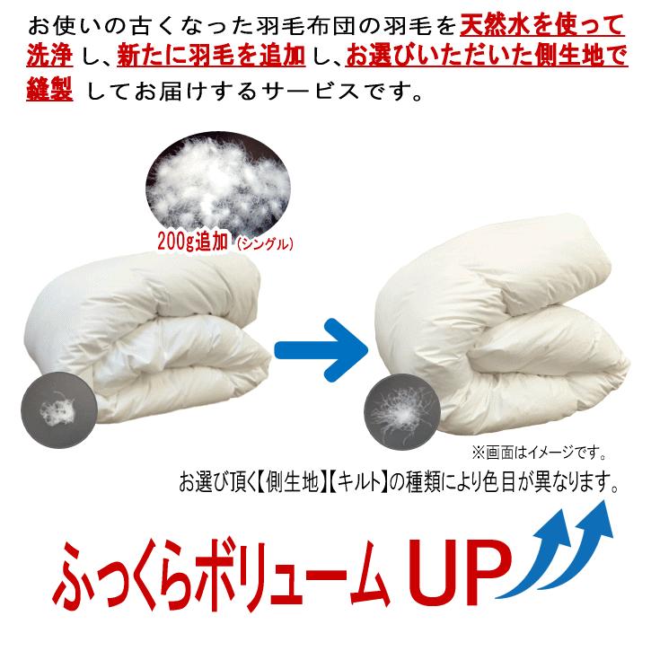 羽毛布団 リフレッシュ 加工 セミダブル 打ち直し 足し羽毛 布団リフォーム 羽毛ふとんリフォーム プレミアムダウンウォッシュ仕上げ 軽量生地_2