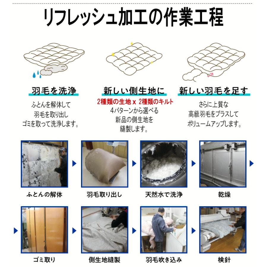 羽毛布団 リフレッシュ 加工 セミダブル 打ち直し 足し羽毛 布団リフォーム 羽毛ふとんリフォーム プレミアムダウンウォッシュ仕上げ 軽量生地_5