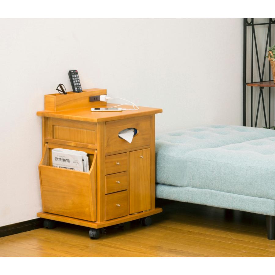 クロシオ すっ桐ナイトワゴン 完成品 キャスター付き コンセント付き