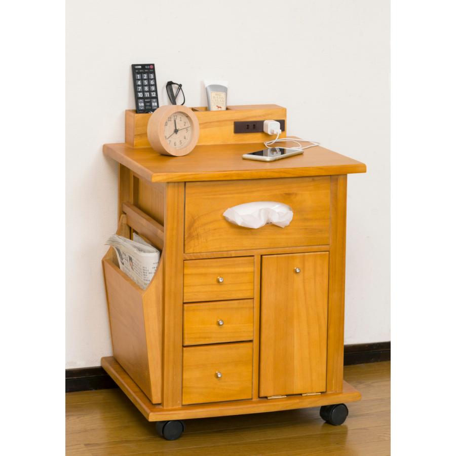 クロシオ すっ桐ナイトワゴン 完成品 キャスター付き コンセント付き