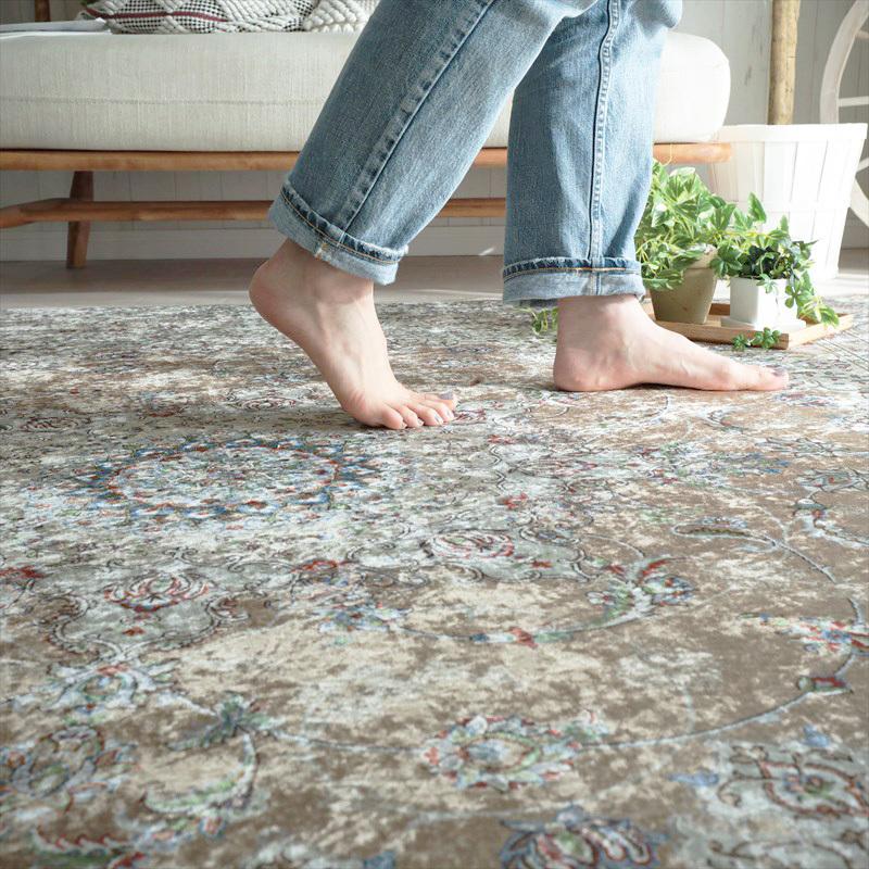 ペルシャ絨毯風ラグ【ペリンネ 約190×190cm】マイクロファイバー