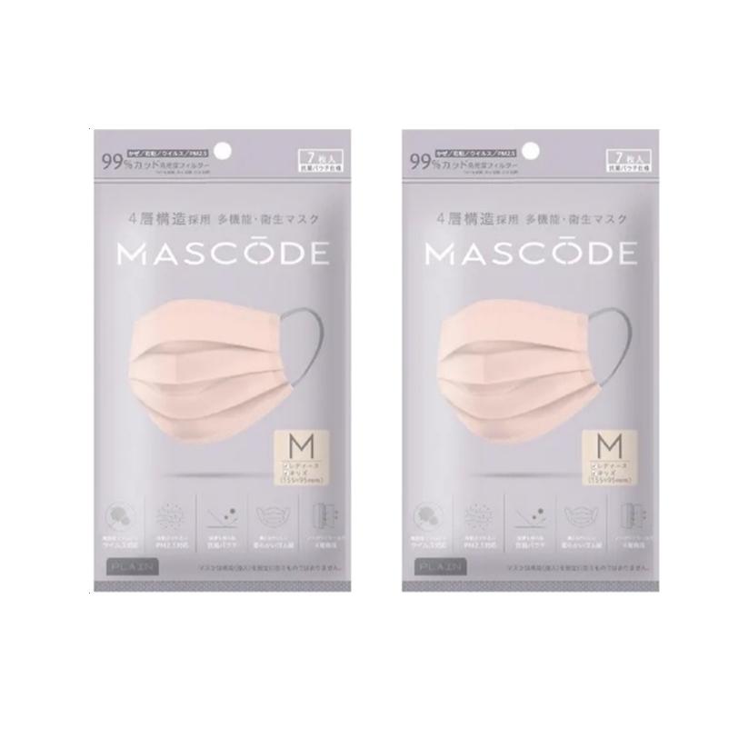 2個セット】マスコード（MASCODE） マスク Mサイズ プレーン 7枚入×２