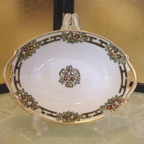 オールドノリタケ 手付きオーバルプレート 金彩 花紋 M-Nippon 印 1811