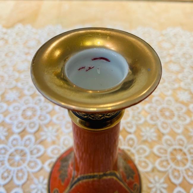 ノリタケ オールドノリタケ アールデコ様式 朱地薔薇籠紋 燭台ペア