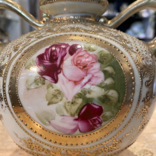 ノリタケ オールドノリタケ ポートレート金盛上薔薇紋双耳花瓶