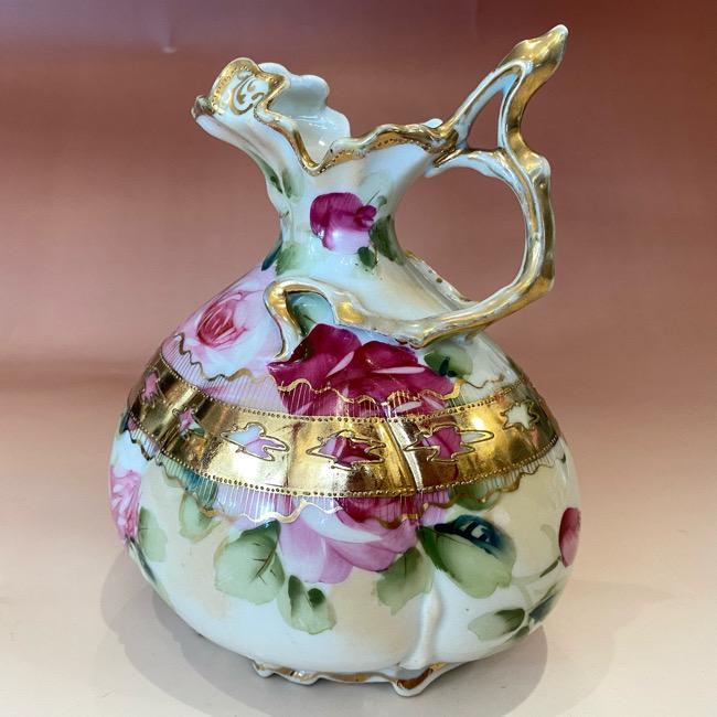 35％OFF】 リビングTSオールドノリタケ 薔薇紋様 水差し型花瓶 壷