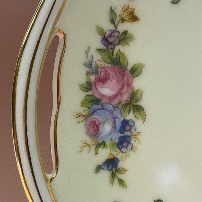 オールドノリタケ プレート ケーキ皿 マルキ印ブルー 薔薇柄 花柄 金彩