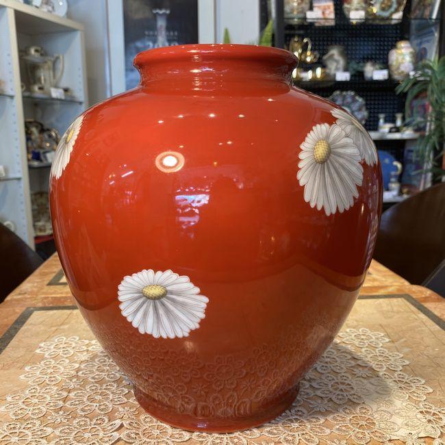 オールドノリタケ 日陶 朱地白菊 花瓶 フラワーベース（特大）28cm