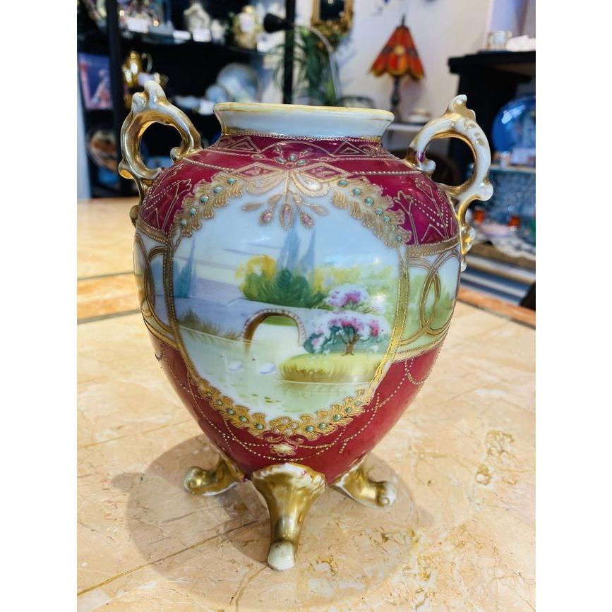 ノリタケ Noritake 金盛ジュエル装飾 湖畔風景図 花瓶 : リビングT&S 
