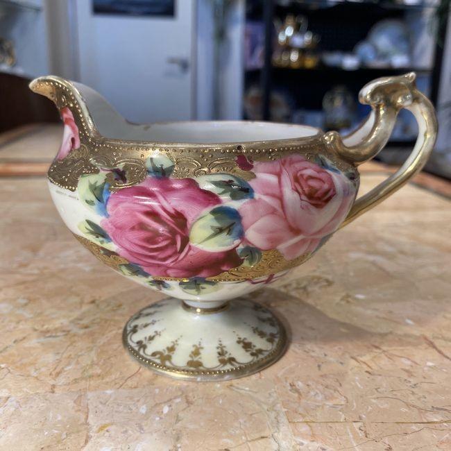 オールドノリタケ メイプルリーフ 金盛り バラ絵 クリーマー ノリタケ オールドノリタケ 金彩色絵 薔薇 クリーマー : リビングT&S