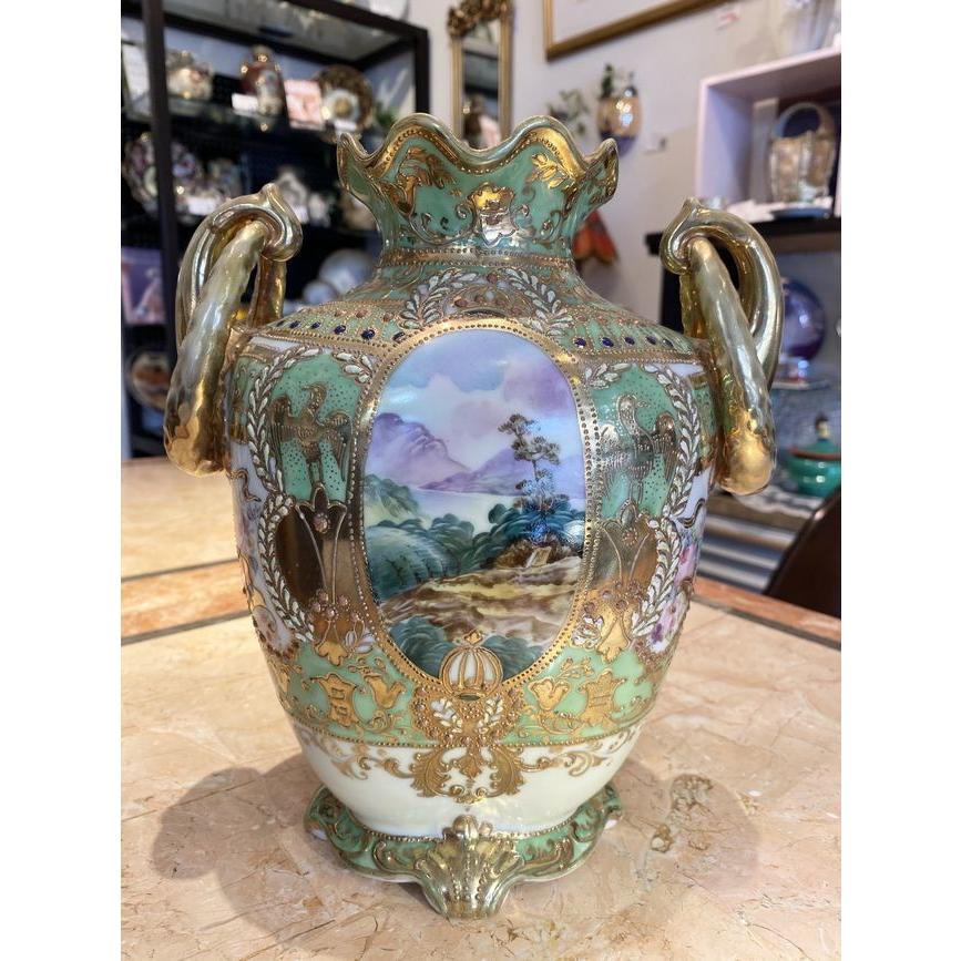 ノリタケ オールドノリタケ 風景画 プレッツエルハンドル 花瓶