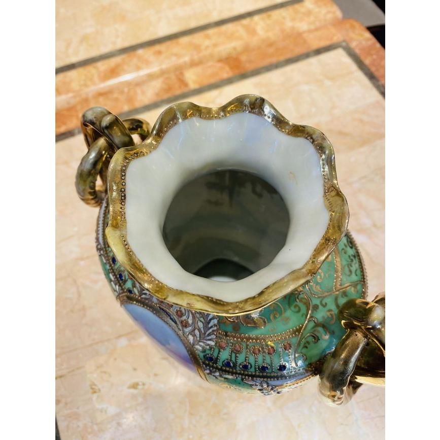 ノリタケ オールドノリタケ 風景画 プレッツエルハンドル 花瓶
