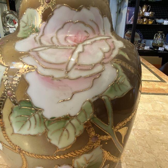 希少 オールドノリタケ 金彩 薔薇紋様 花瓶 飾り壺 食器、グラス、カトラリー