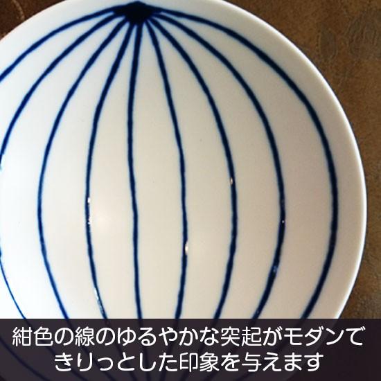 白山陶器 平茶碗 白×紺 ストライプ ST15 波佐見焼 飯碗 : リビングT&S