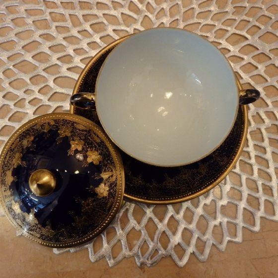 オールドノリタケ 両手付 キャビネットカップ 金盛藍線帯華装飾紋 M-Nippon印  中古の画像