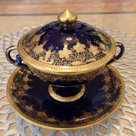オールドノリタケ 両手付 キャビネットカップ 金盛藍線帯華装飾紋 M-Nippon印  中古の画像