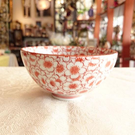 賞美堂 花詰飯碗 赤（S3459) 花 夫婦茶碗 進物 得トクセール