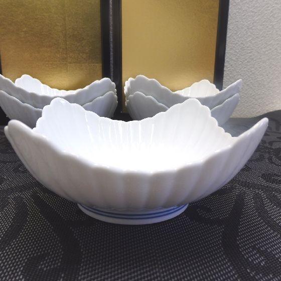 有田焼 賞美堂 其泉 白磁 菊割り 角小鉢揃え 小鉢 5客組 引き出物 得