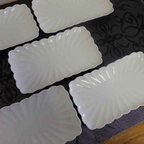 有田焼 賞美堂 其泉 白磁 菊割り 焼き物皿 オードブル皿 長皿 5客組