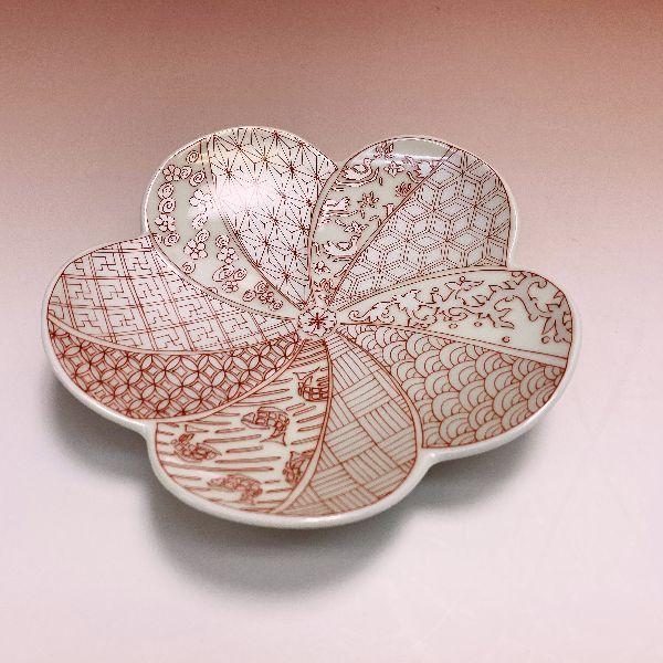 有田焼 捻り梅形皿 5枚揃え（大）銀彩祥瑞 賞美堂 得トクセール