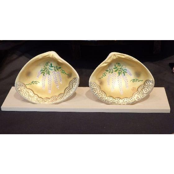 瀬戸・須原陶磁工房 錦彩 貝合わせ(藤) 飾り台付き : リビングT&S