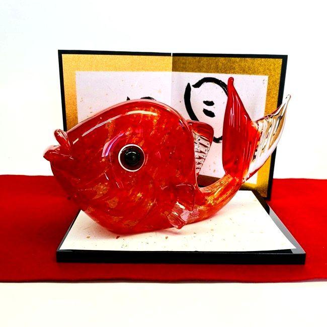 目で鯛 博多びいどろ 粋工房 安部朝和作 贈答品 ギフト お祝い ガラス