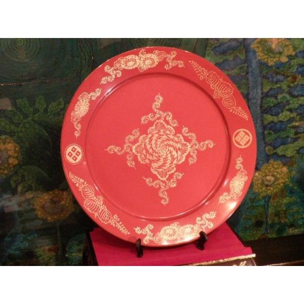 1点区分線 本輪島朱ペンキ塗り お皿鉢 飾りつけ皿 言い慣わし作物品【中古】 食器-食器、グラス、カトラリー