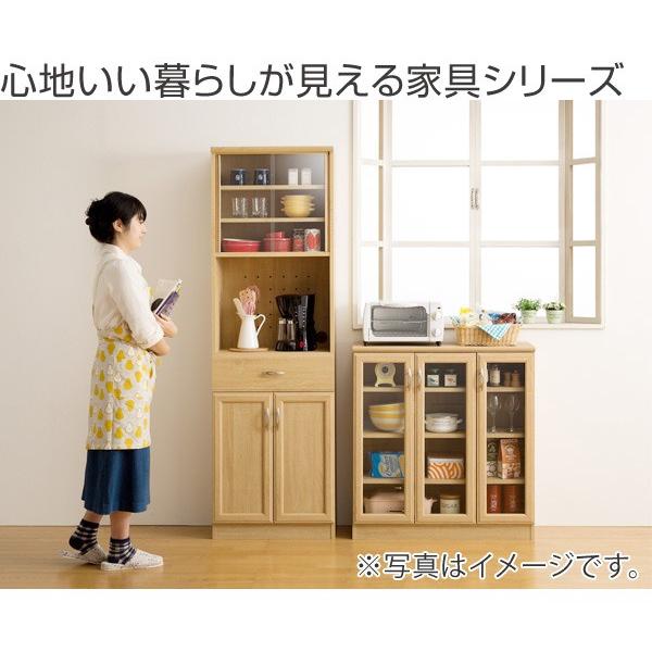 カップボード 2段 ガラス引戸 ナチュラル調 ホノボーラ 幅57cm （ 食器