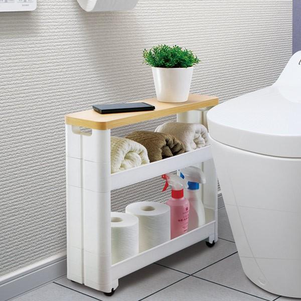 隙間収納 トイレ収納 スリム スマートワゴン サニタリー 幅12.5cm 奥行45cm 3段 天板付き 組立式 （ すき間収納 すき間 収納 隙間 サニタリーラック ） | 不動技研 | 03