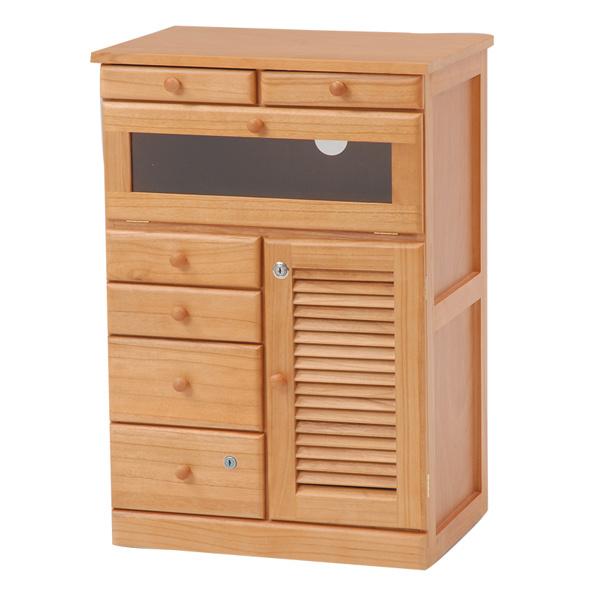 FAX台 桐チェスト 多段引出し フラップガラス扉付 幅52cm （ ファクス