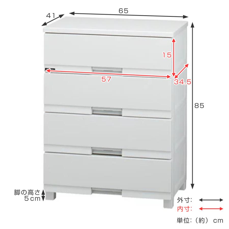 チェスト フィッツプラス プレミアム 4段 幅65×奥行41×高さ85cm FP6504 （ Fits プラスチック 引き出し サイドチェスト タンス ）｜livingut｜06