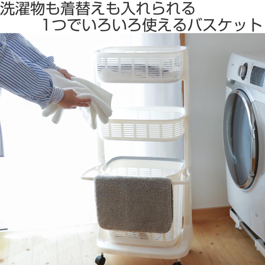 サンコープラスチック ランドリーバスケット バスマット干し付き 3段