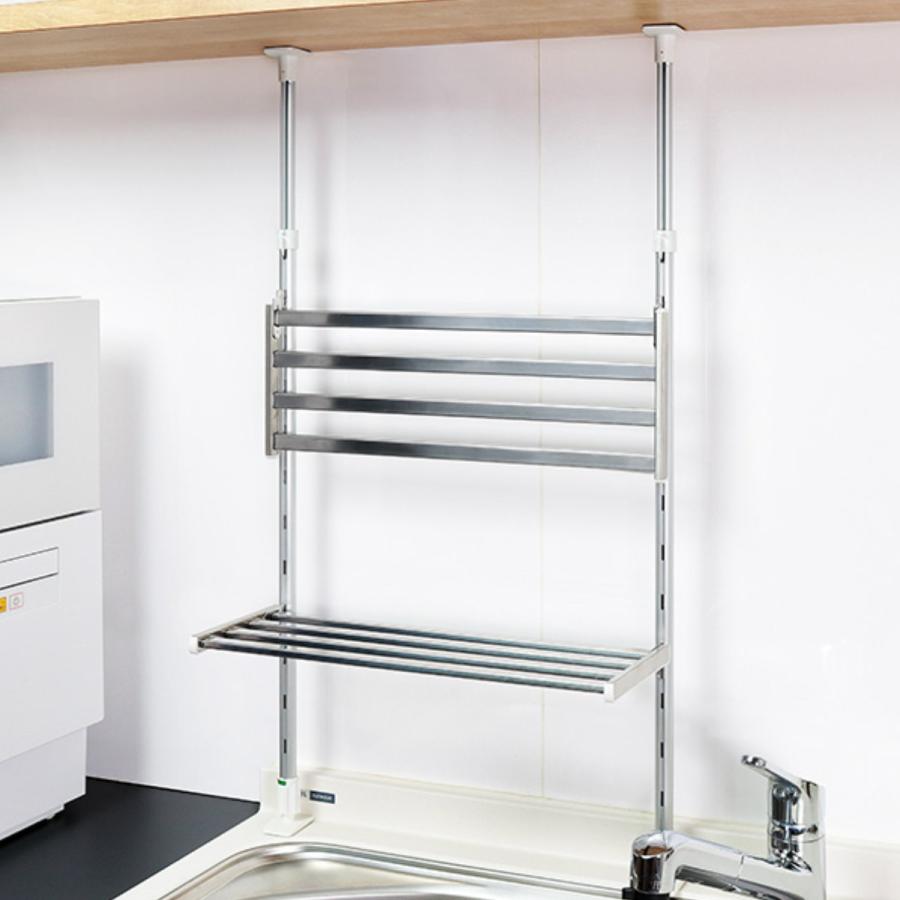 収納ラック つっぱり棚 2段 幅60cm ( シンク上 水切りラック 収納ラック つっぱり棚 2段 幅60cm ( シンク上 水切りラック